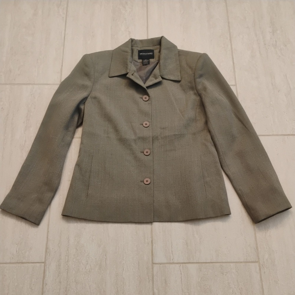 Bridgetown Collection Womens Blazer Size 8 Olive Green Four Button Career Jacket